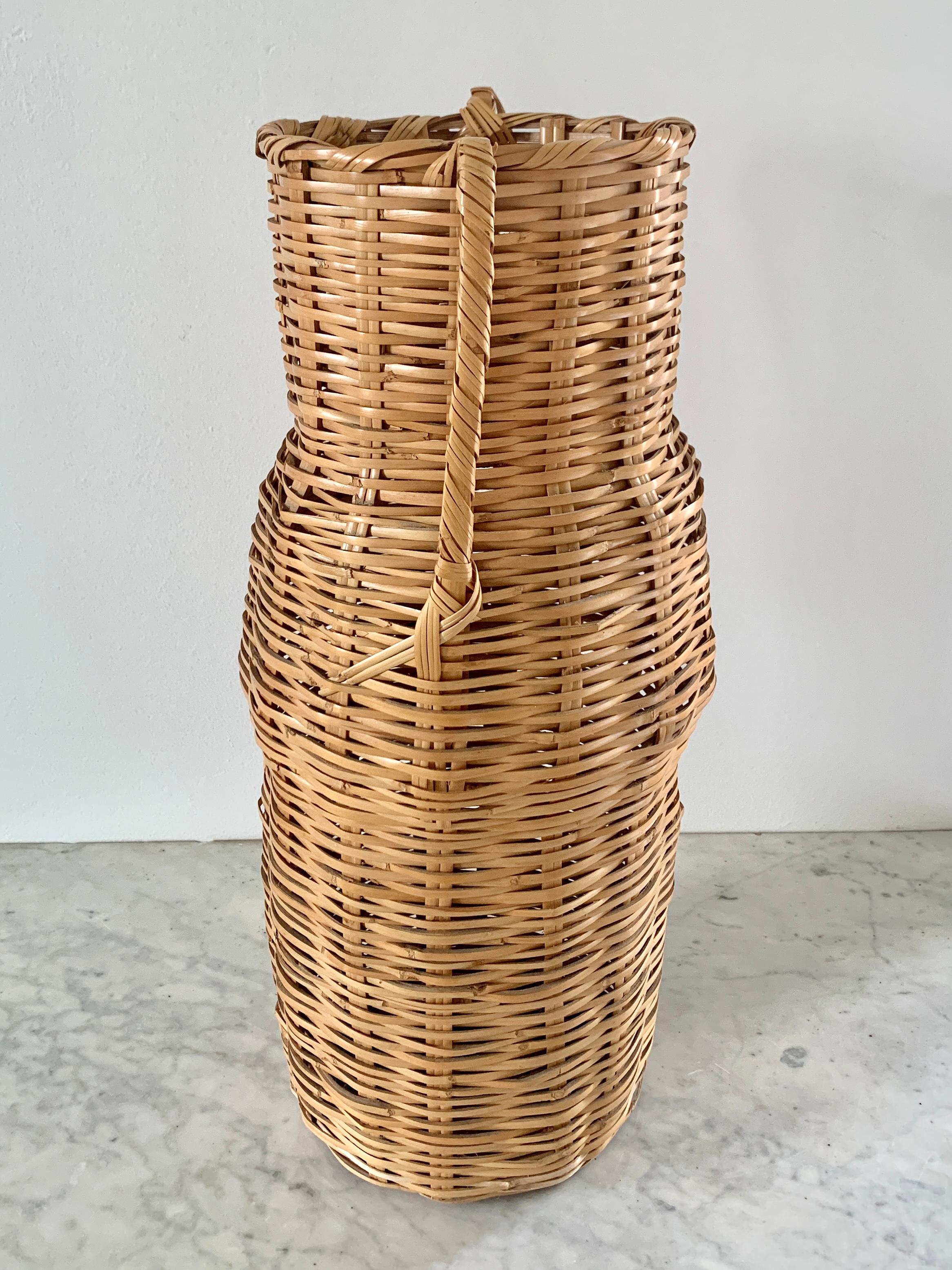Bohemian Vintage 1980s Boho Wicker Amphora Vase Basket For Sale