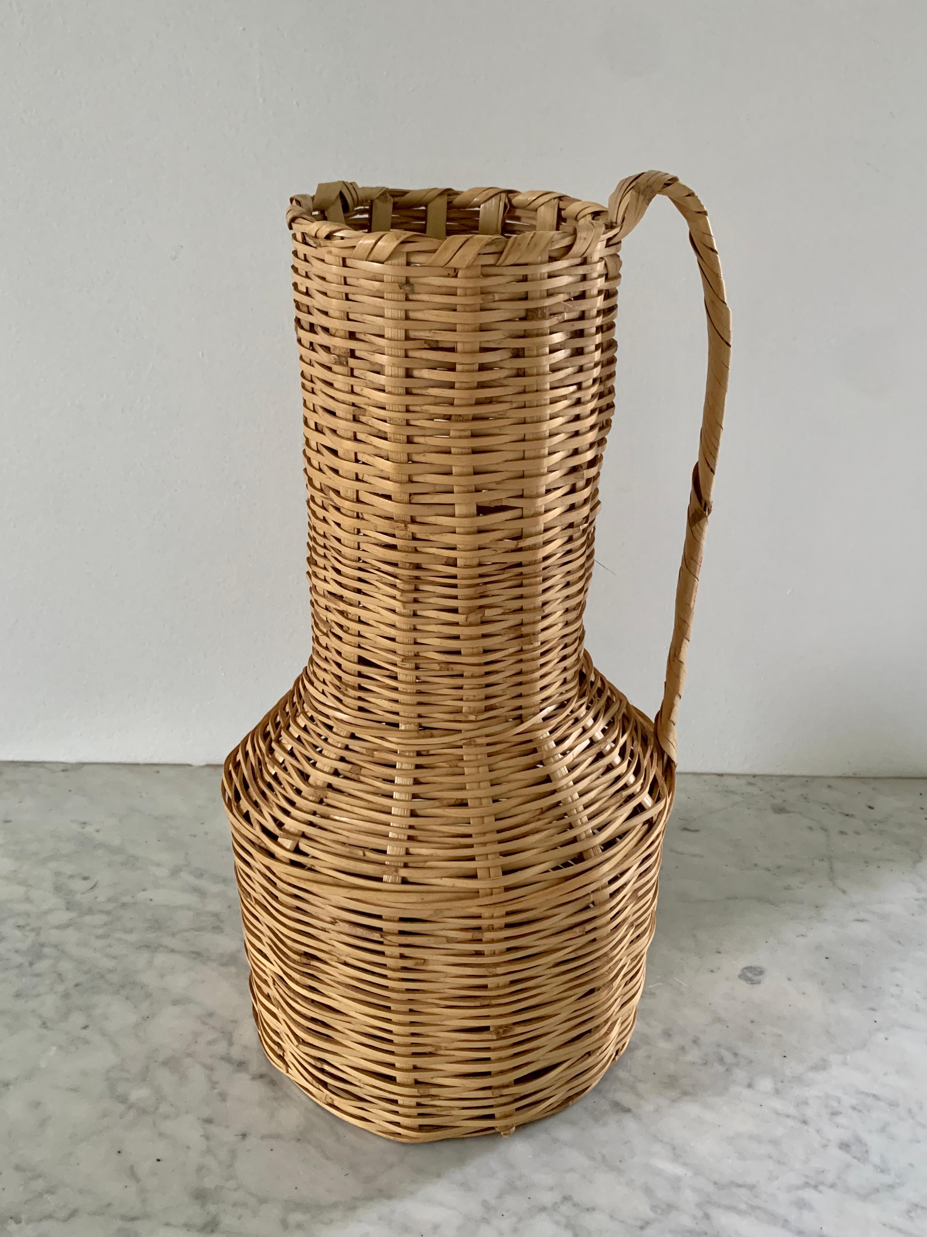 Late 20th Century Vintage 1980s Boho Wicker Basket Vases, Set of 3 For Sale