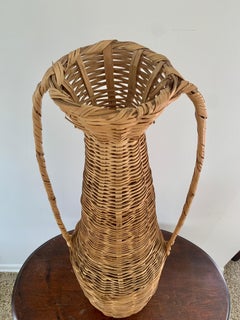 Vintage 1980s Boho Wicker Floor Vase Basket
