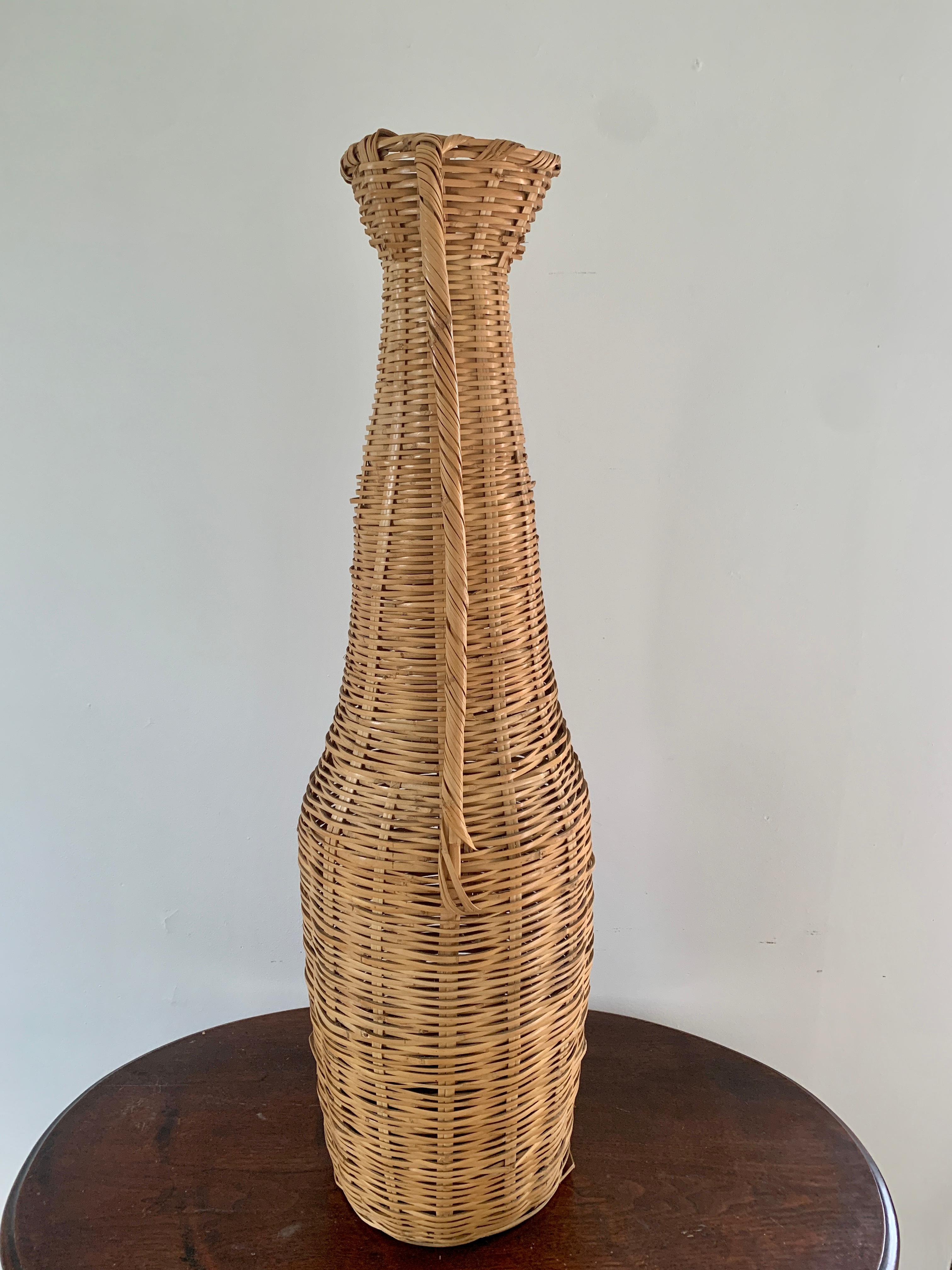 Bohemian Vintage 1980s Boho Wicker Floor Vase Basket For Sale