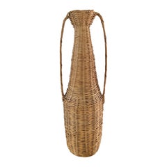 Vintage 1980s Boho Wicker Floor Vase Basket