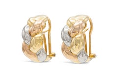 Vintage 1980s Braided Tricolor Gold Huggie Earrings