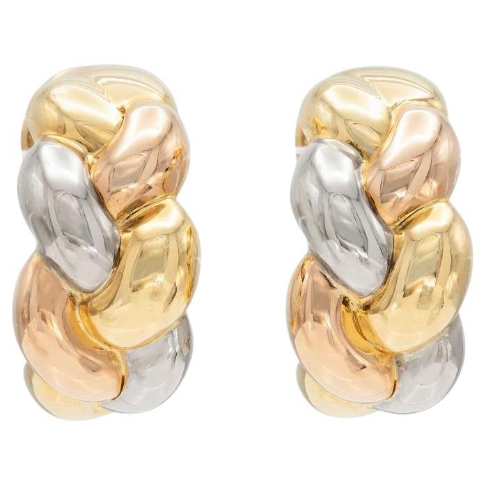 Vintage 1980s Braided Tricolor Gold Huggie Earrings