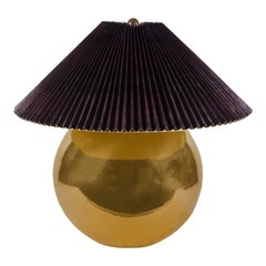 Vintage 1980s Brass Round Table Lamp with Faux Crocodile Shade