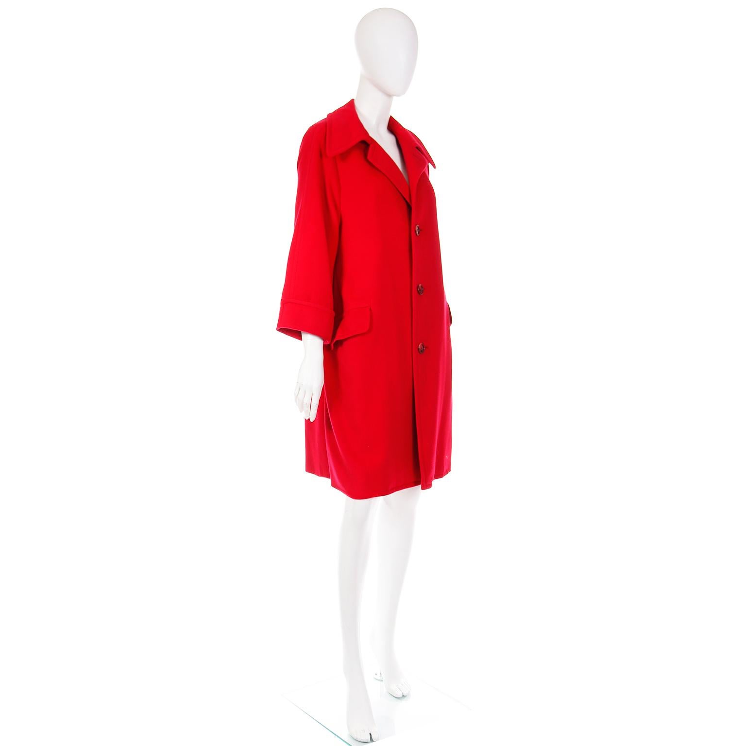 Vintage 1980s British Textiles Red Cashmere Coat In Excellent Condition For Sale In Portland, OR