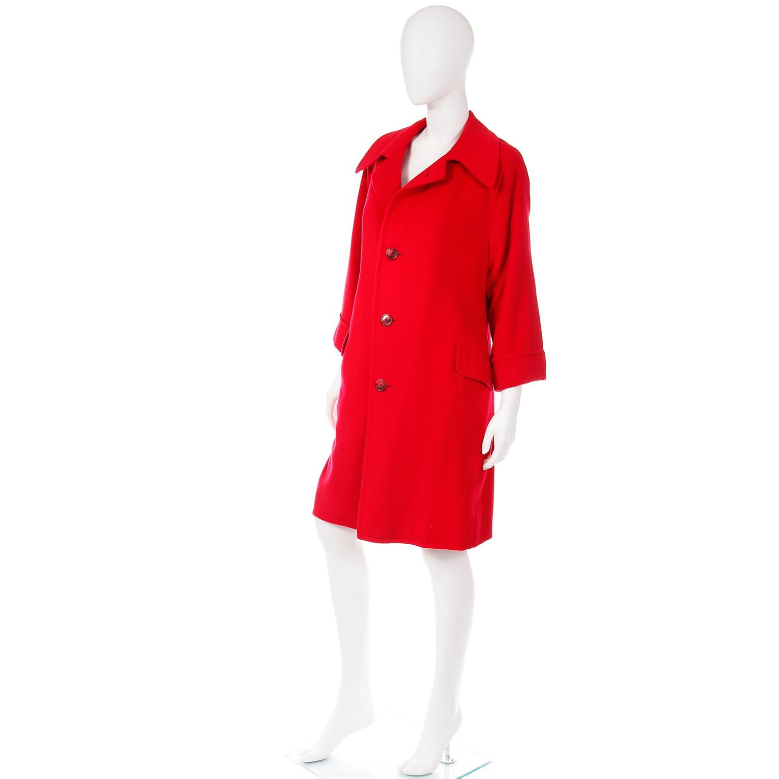 Vintage 1980s British Textiles Red Cashmere Coat For Sale 1