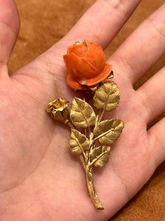 Vintage 1980s Buccellati Coral Gold Rose Brooch