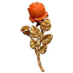 Vintage 1980s Buccellati Coral Gold Rose Brooch