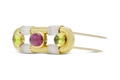 Vintage 1980s Bvlgari Cabochon Ruby Tourmaline and Crystal Pin