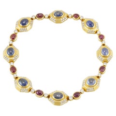 Collar Bvlgari vintage de los años 80 con cabujones de zafiro y rubí con diamantes