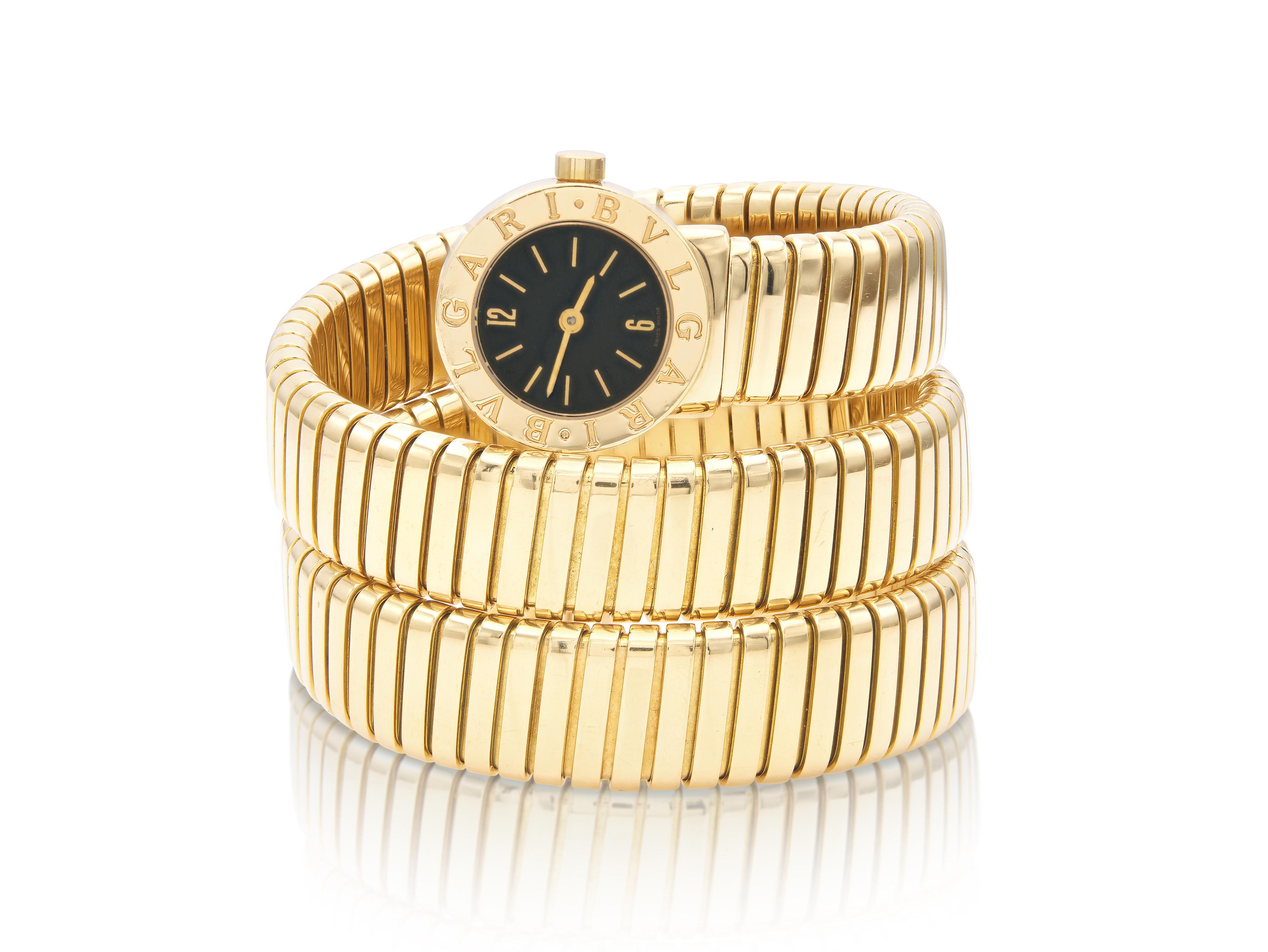 Vintage 1980er Bvlgari Gold-Tubogas-Uhr mit 2 Spiralen, Vintage im Zustand „Gut“ im Angebot in New York, NY