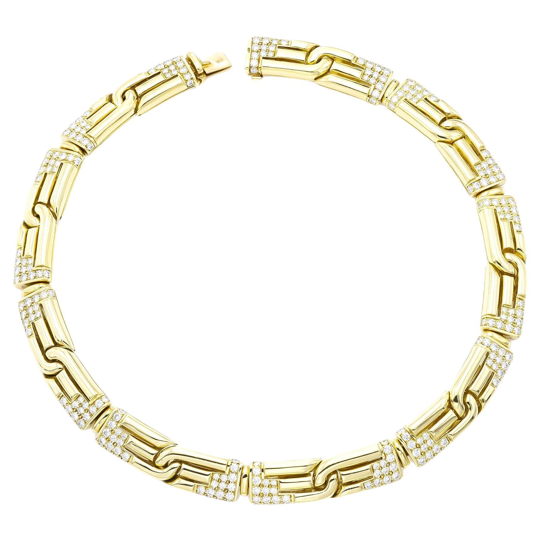Vintage 1980s Bvlgari Gold and Diamonds Link Collar Necklace