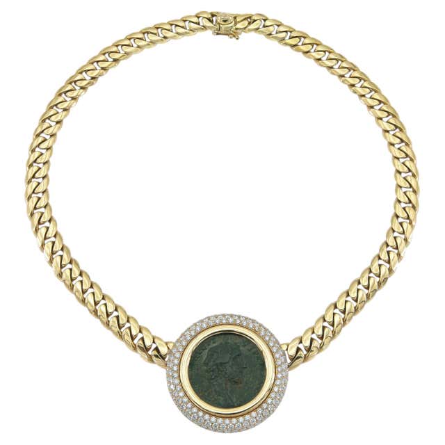 First Ancient Coin Bvlgari Bulgari Monete Coin Necklace 18k Tri Color Gold Chain Necklace ...