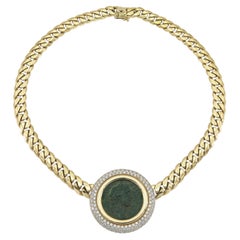 Vintage 1980s Bvlgari Moneta Roman Coin Necklace with Diamonds