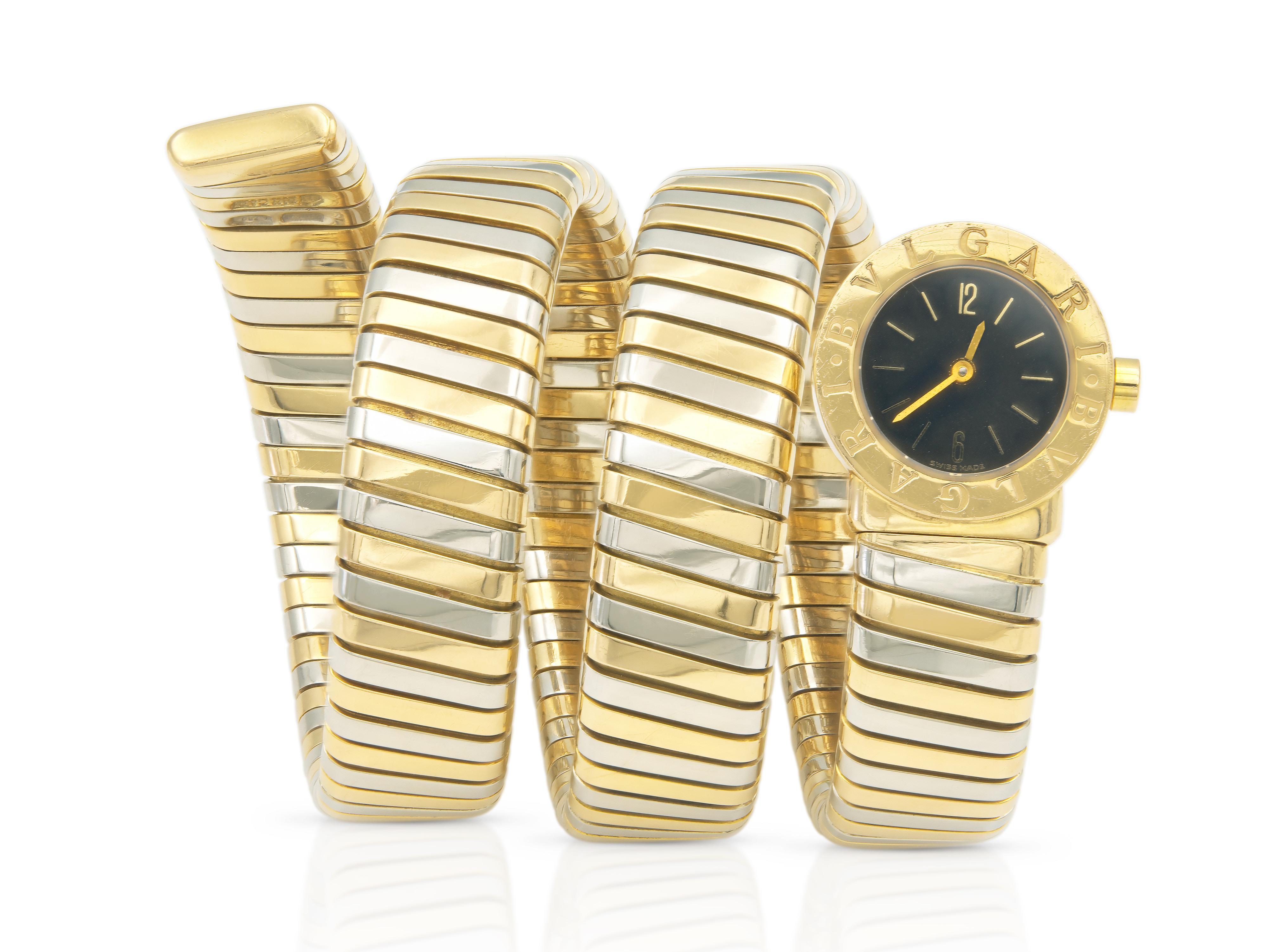 Vintage 1980s Bvlgari Two-tone Tubogas Wrap Watch View 2
