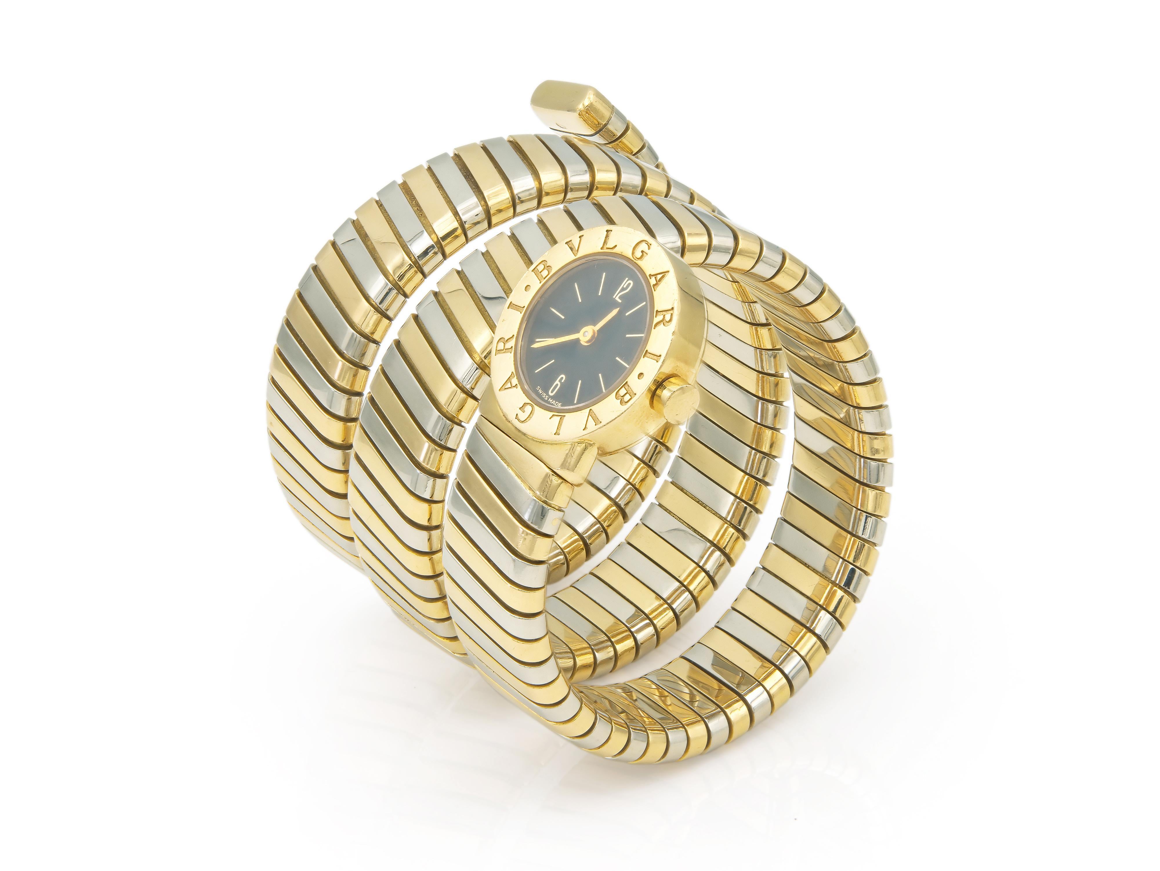 Vintage 1980s Bvlgari Two-tone Tubogas Wrap Watch View 3