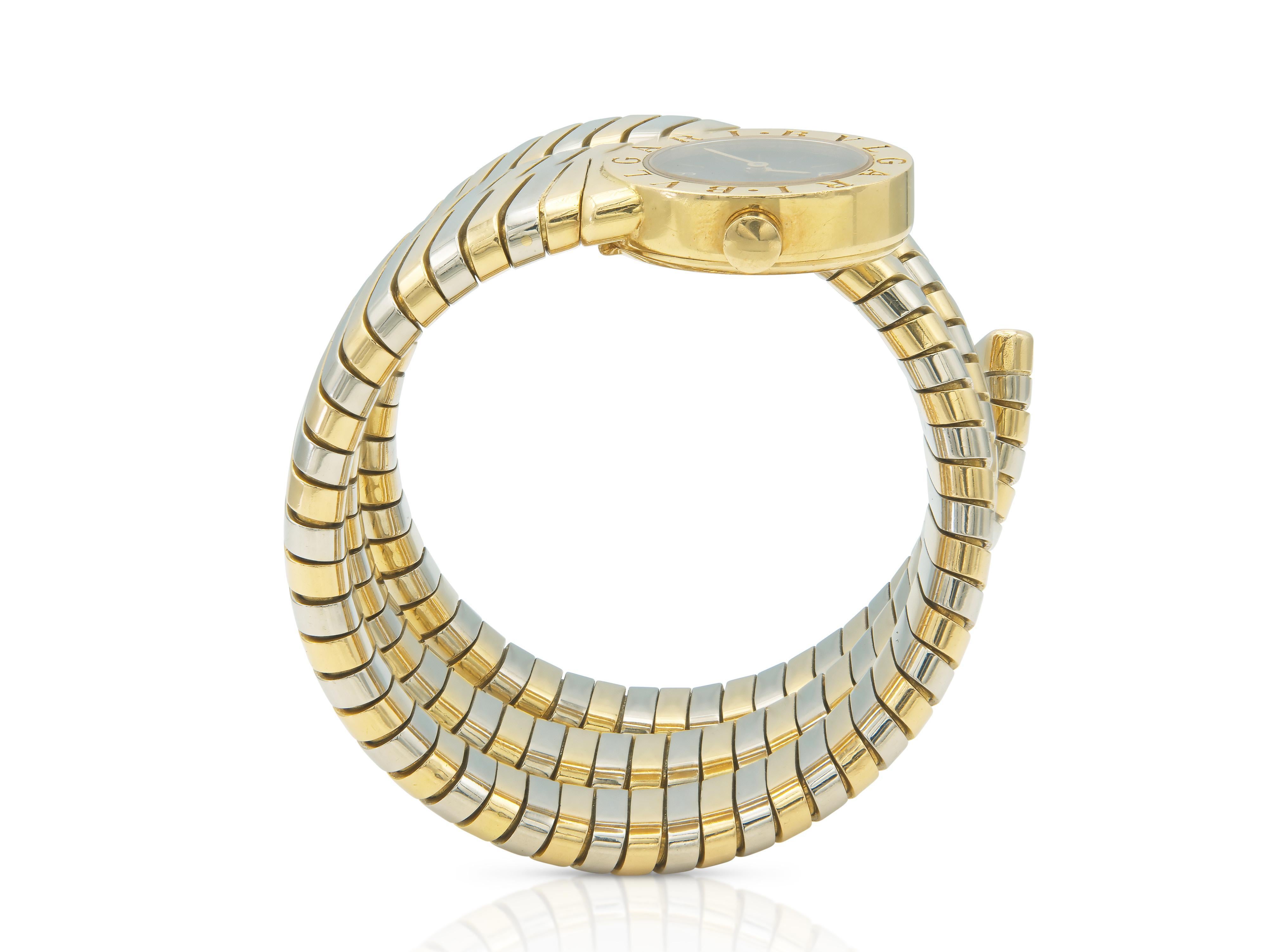 Vintage 1980s Bvlgari Two-tone Tubogas Wrap Watch View 4