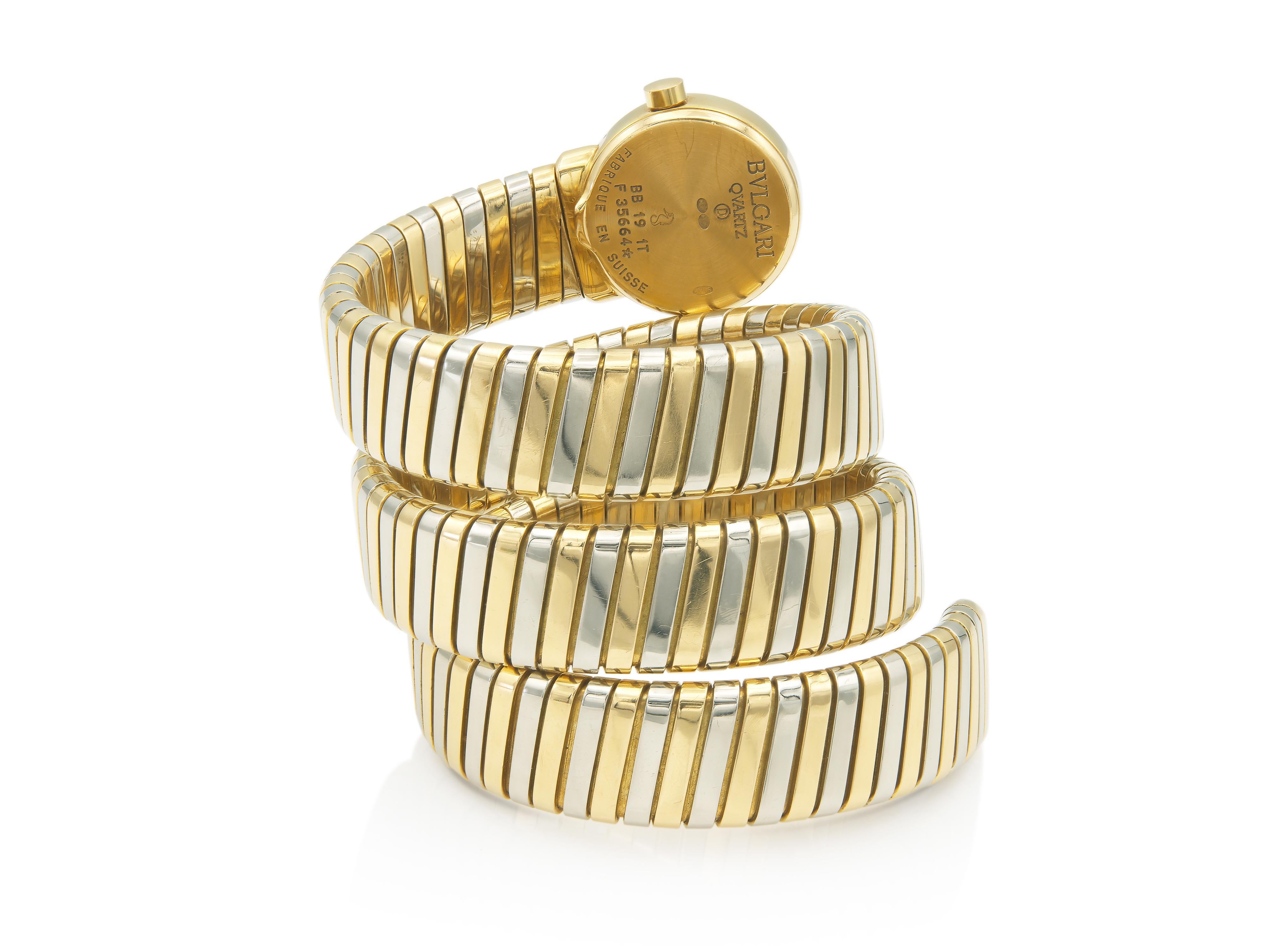 Vintage 1980s Bvlgari Two-tone Tubogas Wrap Watch View 5