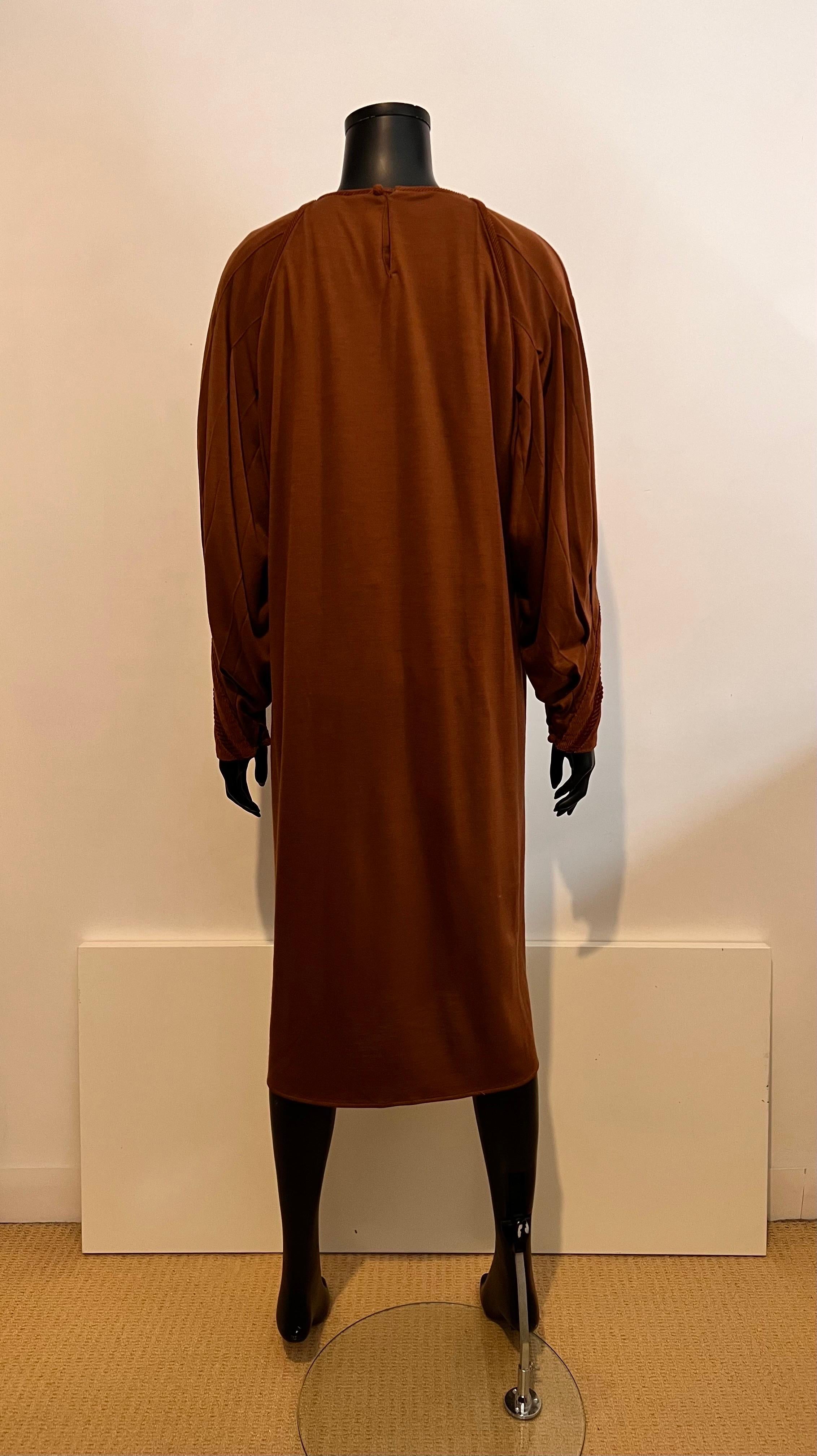 Vintage 1980’s Callaghan wool jersey dress with corduroy detail & leather belt For Sale 5
