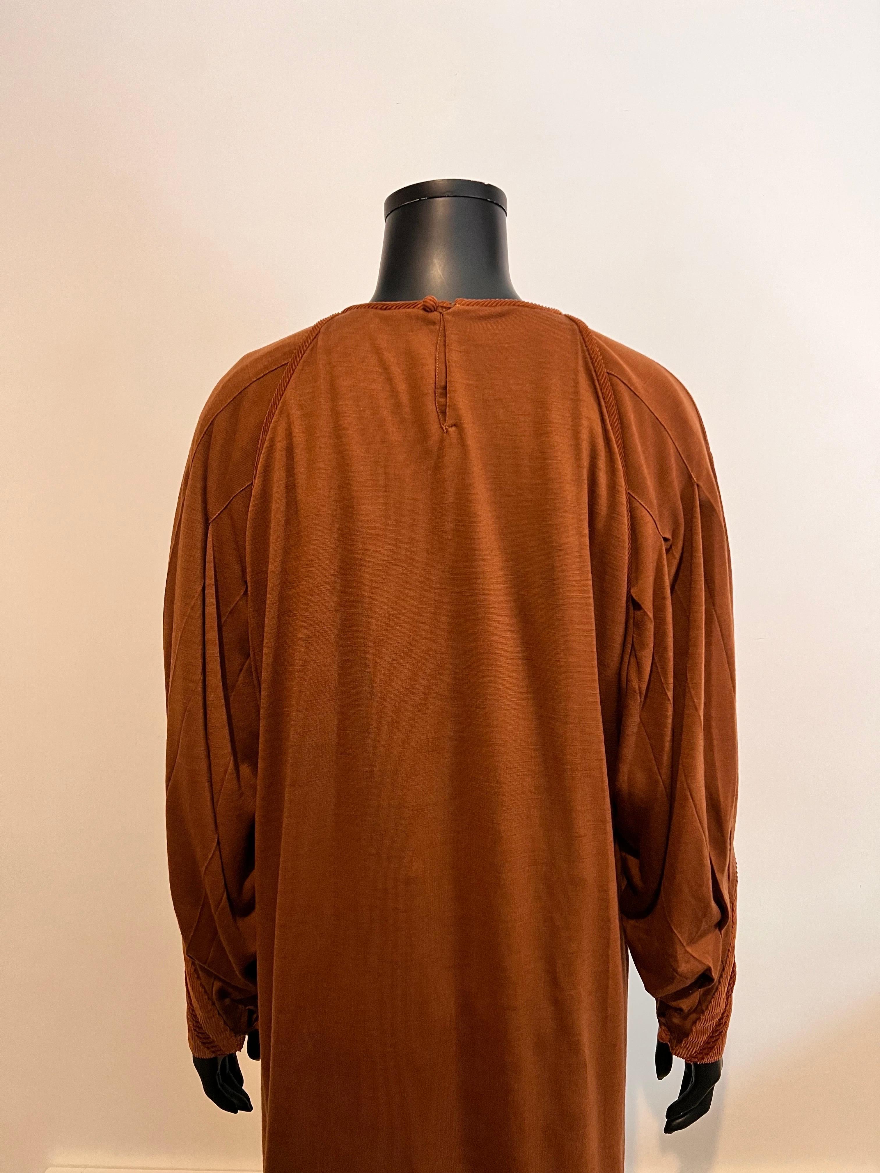 Vintage 1980’s Callaghan wool jersey dress with corduroy detail & leather belt For Sale 6