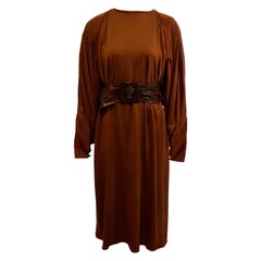 Vestido vintage de punto de lana Callaghan de los años 80 con detalle de pana y cinturón de piel