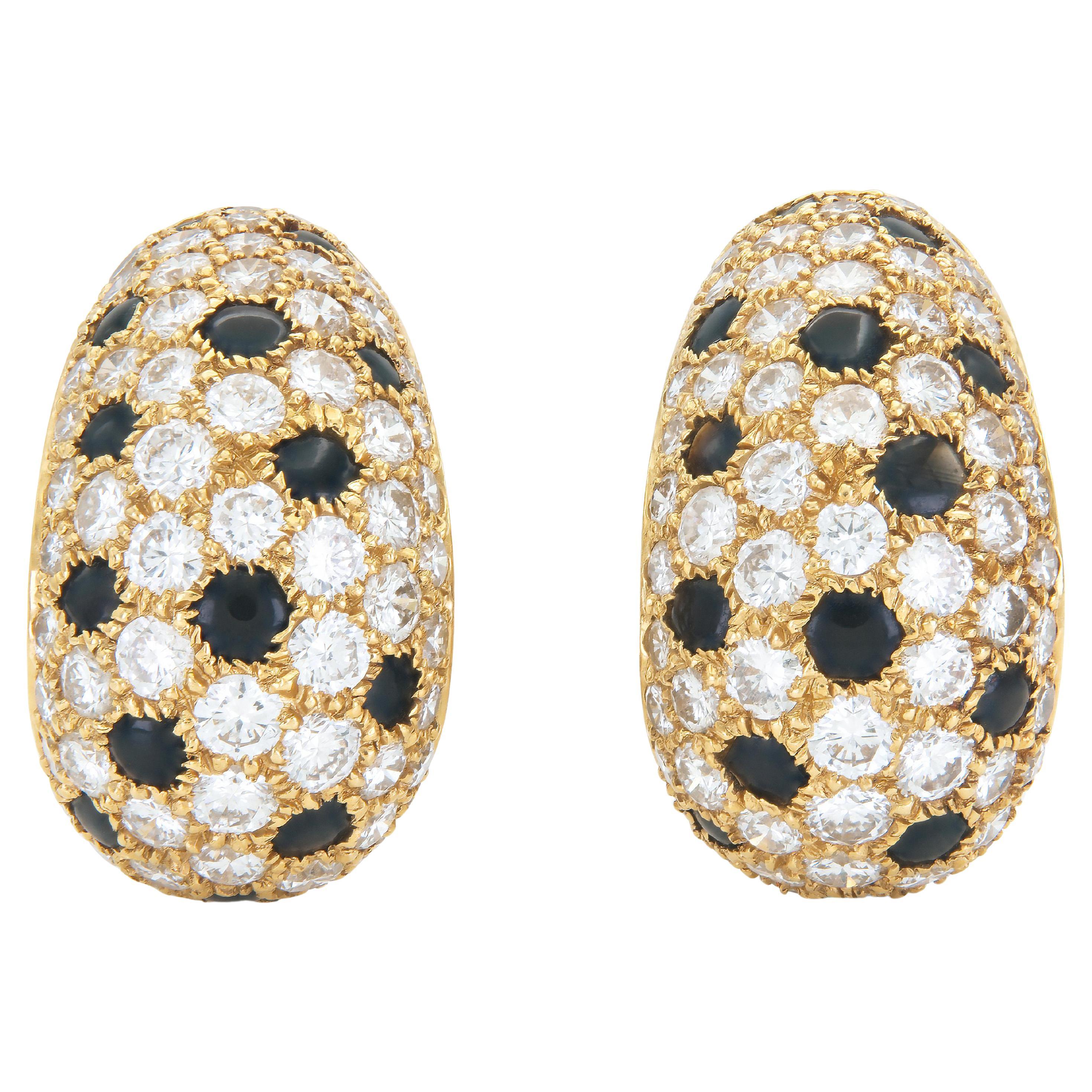 Vintage 1980s Cartier Diamond and Onyx Panthere Earrings