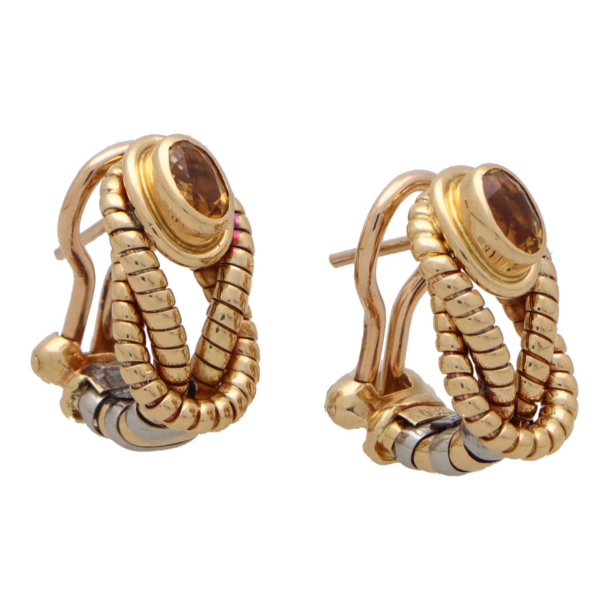 Oval Cut Vintage 1980s Cartier 'Hercules Knot' Citrine Earrings in 18k Gold and Steel For Sale
