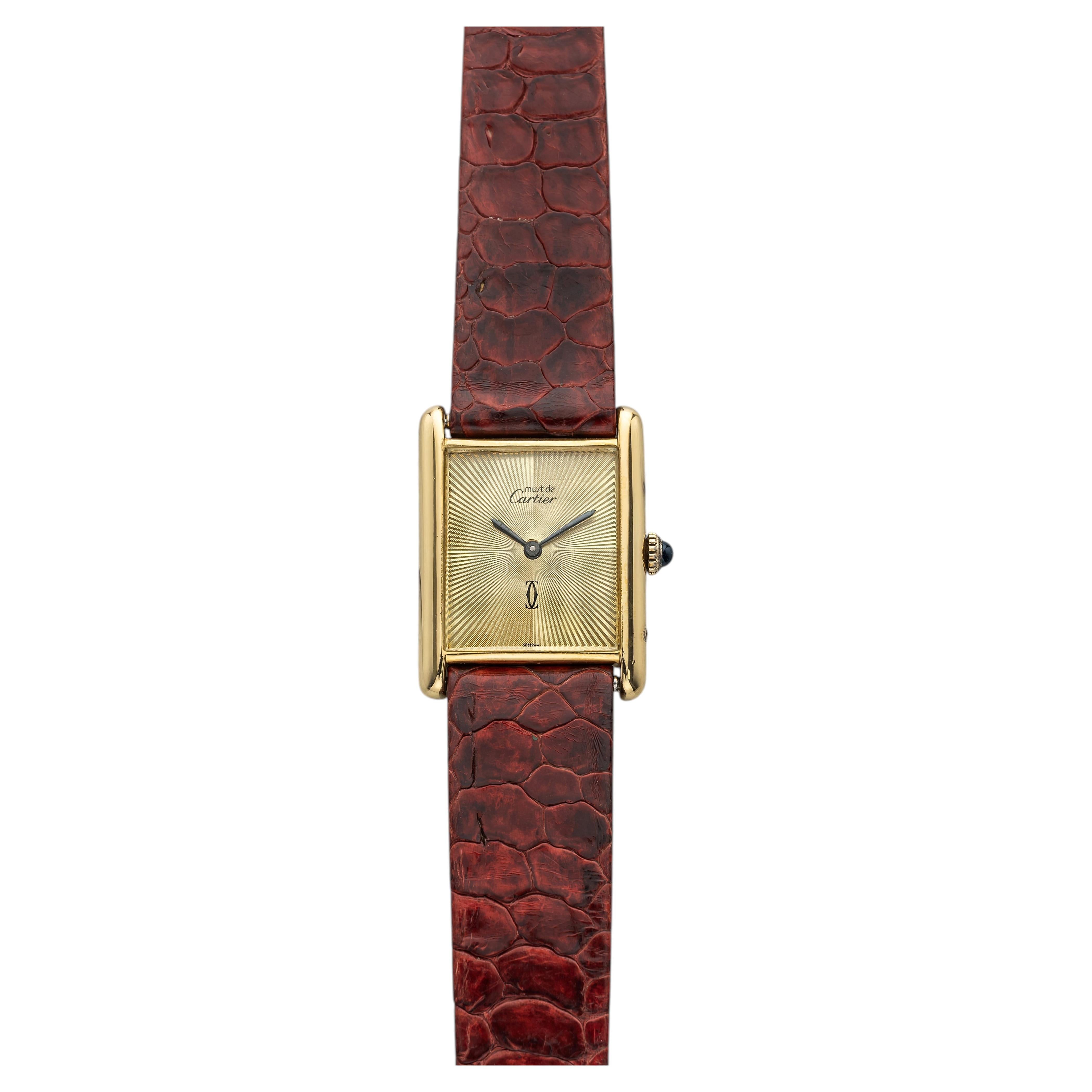 Cartier Must Tank vintage de los años 80, con esfera Discor en vermeil y cuerda manual, 23 mm