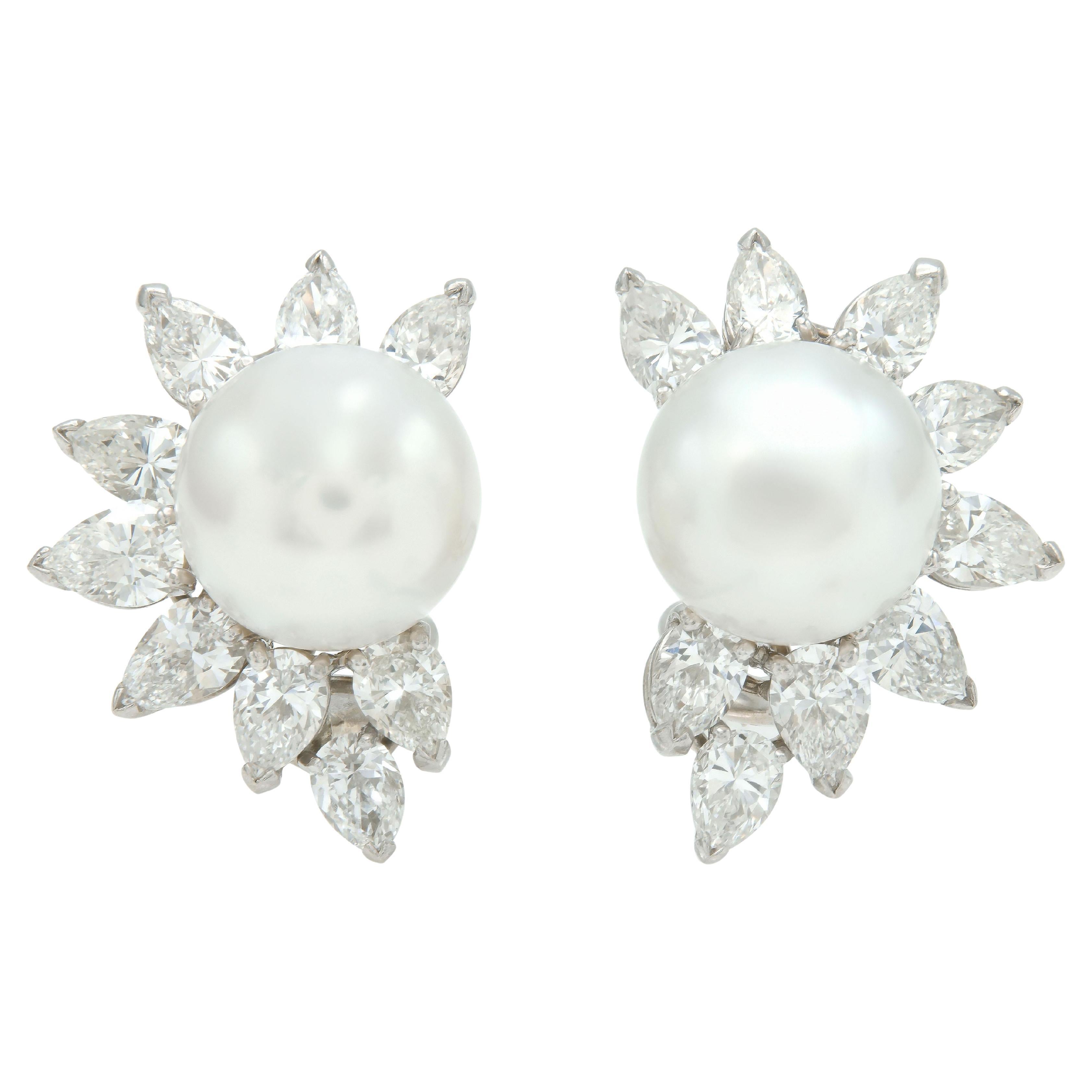 Vintage 1980s Cartier Pearl and Diamond Earrings For Sale