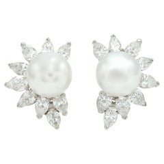 Vintage 1980s Cartier Pearl and Diamond Earrings