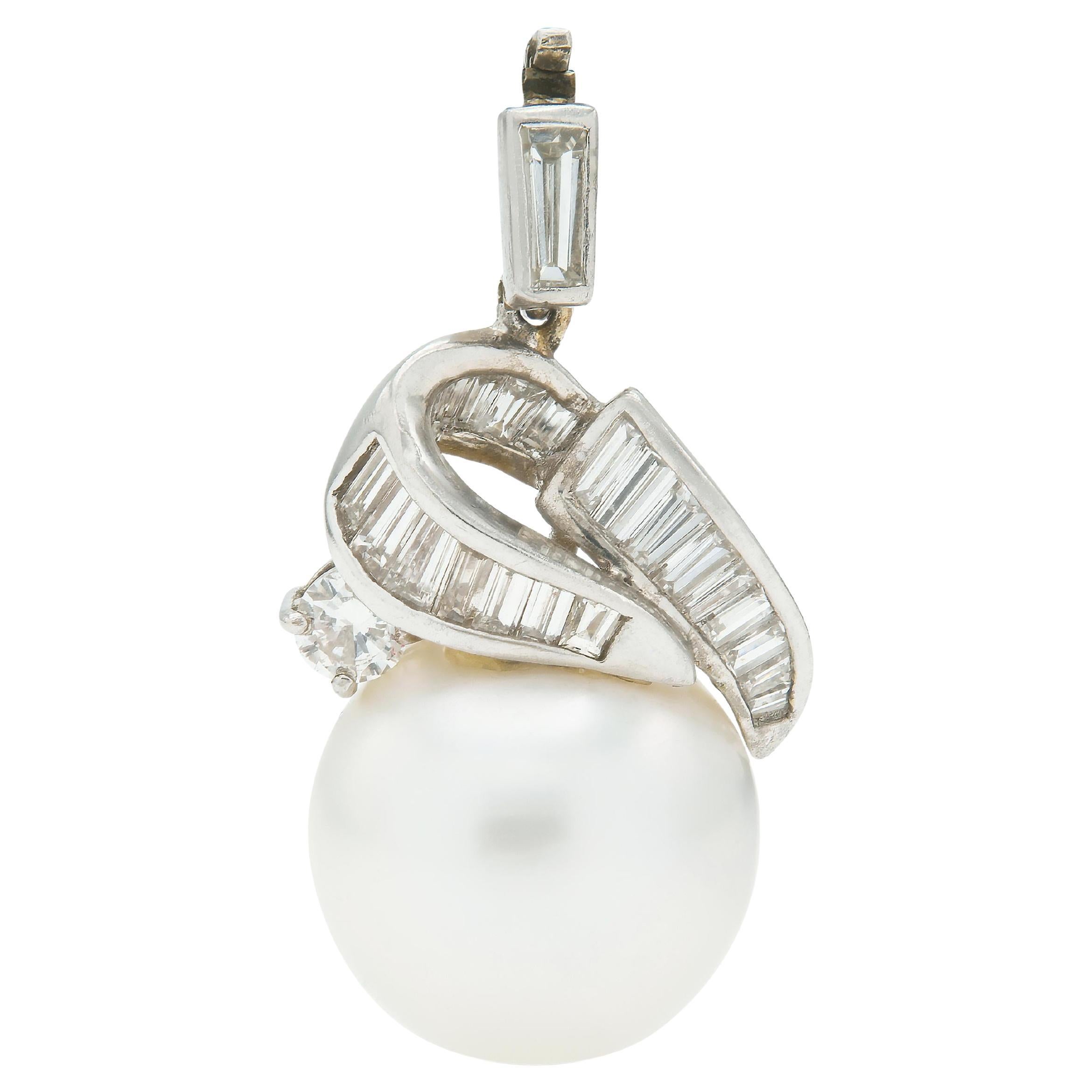 Vintage 1980s Cartier Pearl and Diamond Pendant For Sale
