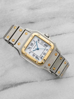 Vintage 1980s Cartier Santos 2961 18K YG & Steel Auto White Roman 29mm