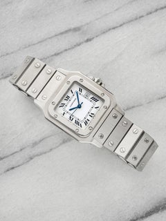 Vintage 1980s Cartier Santos Carree 2960 Steel White Roman Dial Auto 29mm