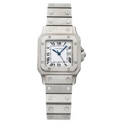 Vintage 1980s Cartier Santos Carree 2960 Steel White Roman Dial Auto 29mm