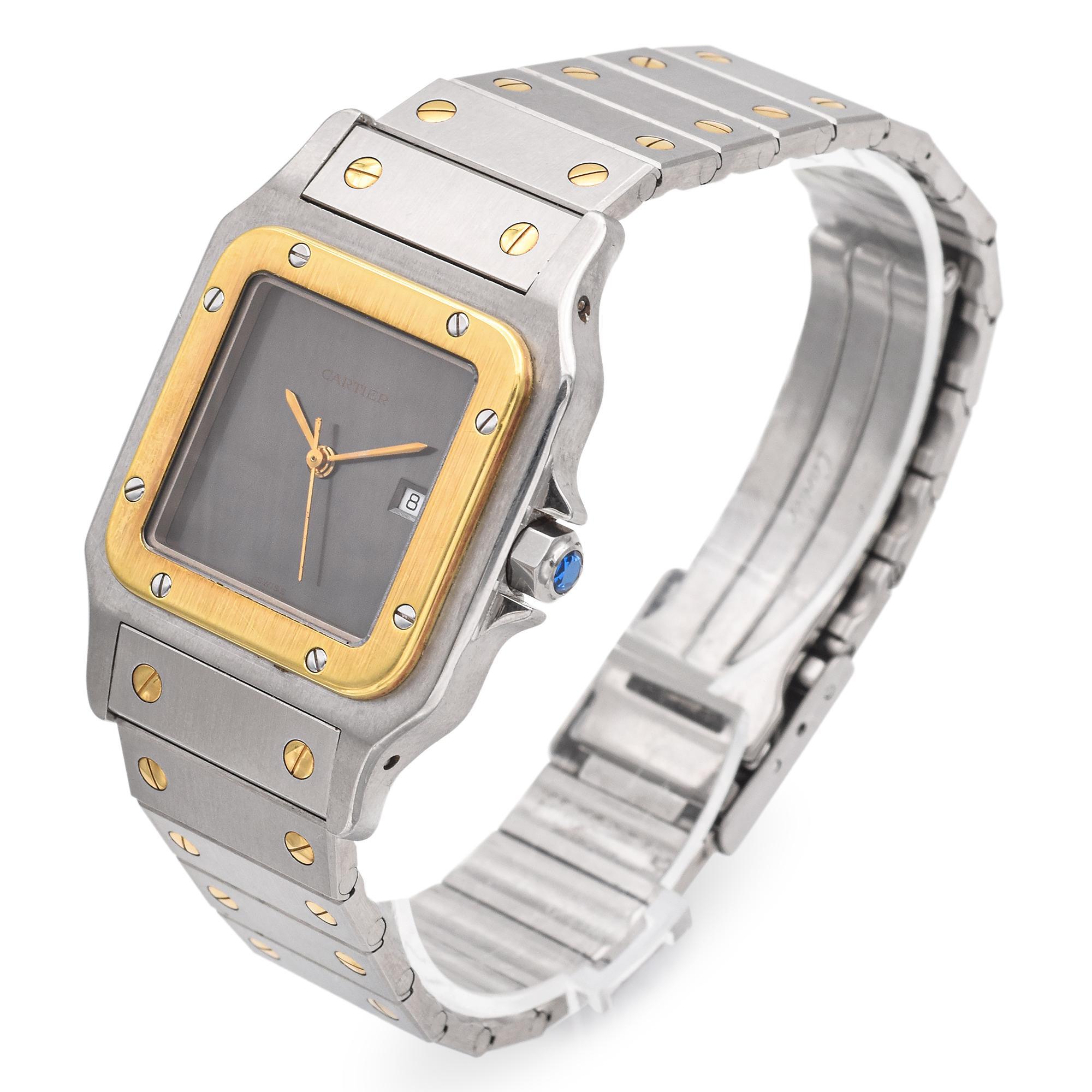 Vintage 1980's Cartier Santos Ghost Dial Automatic Wristwatch Reference 2961 In Good Condition In New York, NY