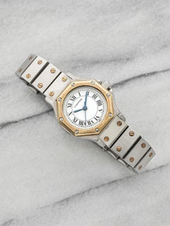 Vintage 1980s Cartier Santos Octagon 0907 Two-Tone White Roman Dial Auto 25mm