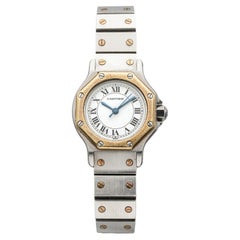 Vintage 1980s Cartier Santos Octagon 0907 Two-Tone White Roman Dial Auto 25mm