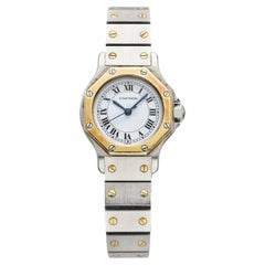 Vintage 1980s Cartier Santos Octagon 0907 Two Tone White Roman Dial Auto 25mm
