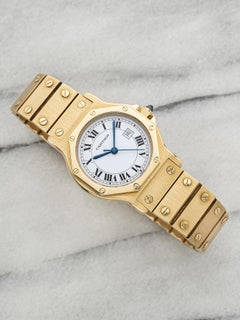 Vintage 1980s Cartier Santos Octagon 2965 18K YG White Roman Dial Auto 30mm