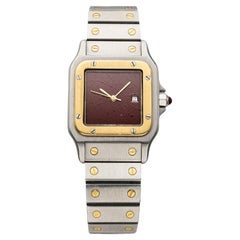 Vintage 1980s Cartier Santos Two-Tone 2961 Auto Burgundy Spider Dial 29mm