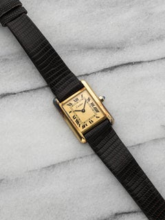 Vintage 1980s Cartier Tank 66001 Vermeil Champagne Roman Dial Quartz 21mm