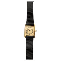 Vintage 1980s Cartier Tank 66001 Vermeil Champagne Roman Dial Quartz 21mm