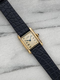 Vintage 1980 Cartier Tank Vermeil 5057001 Quartz Cadran romain rayé blanc 21x28