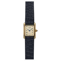 Vintage 1980 Cartier Tank Vermeil 5057001 Quartz Cadran romain rayé blanc 21x28