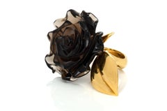 Vintage 1980s Carved Smoky Quartz Rose Ring