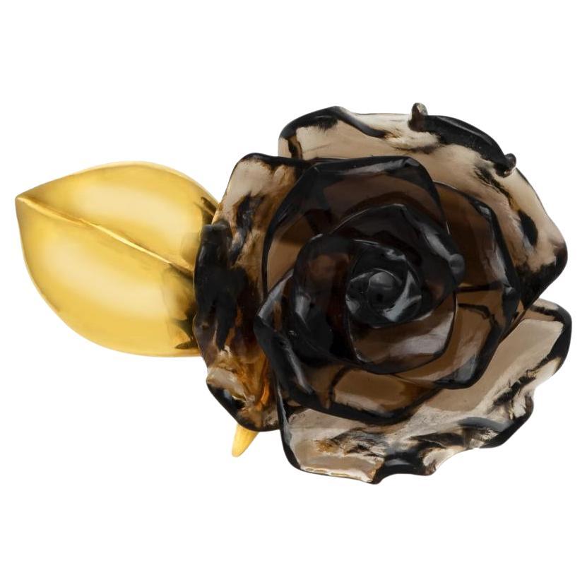 Vintage 1980s Carved Smoky Quartz Rose Ring For Sale