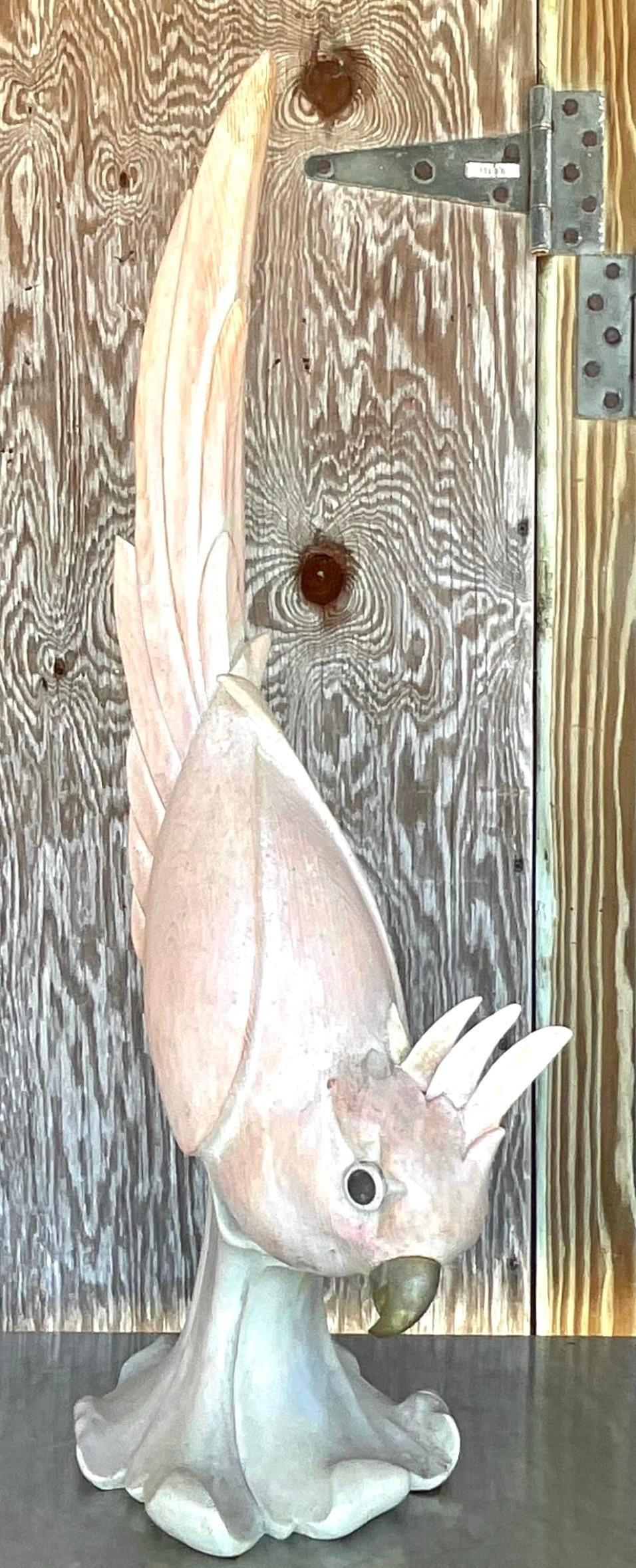 XX secolo Cacatua in legno intagliato vintage degli anni '80 in vendita