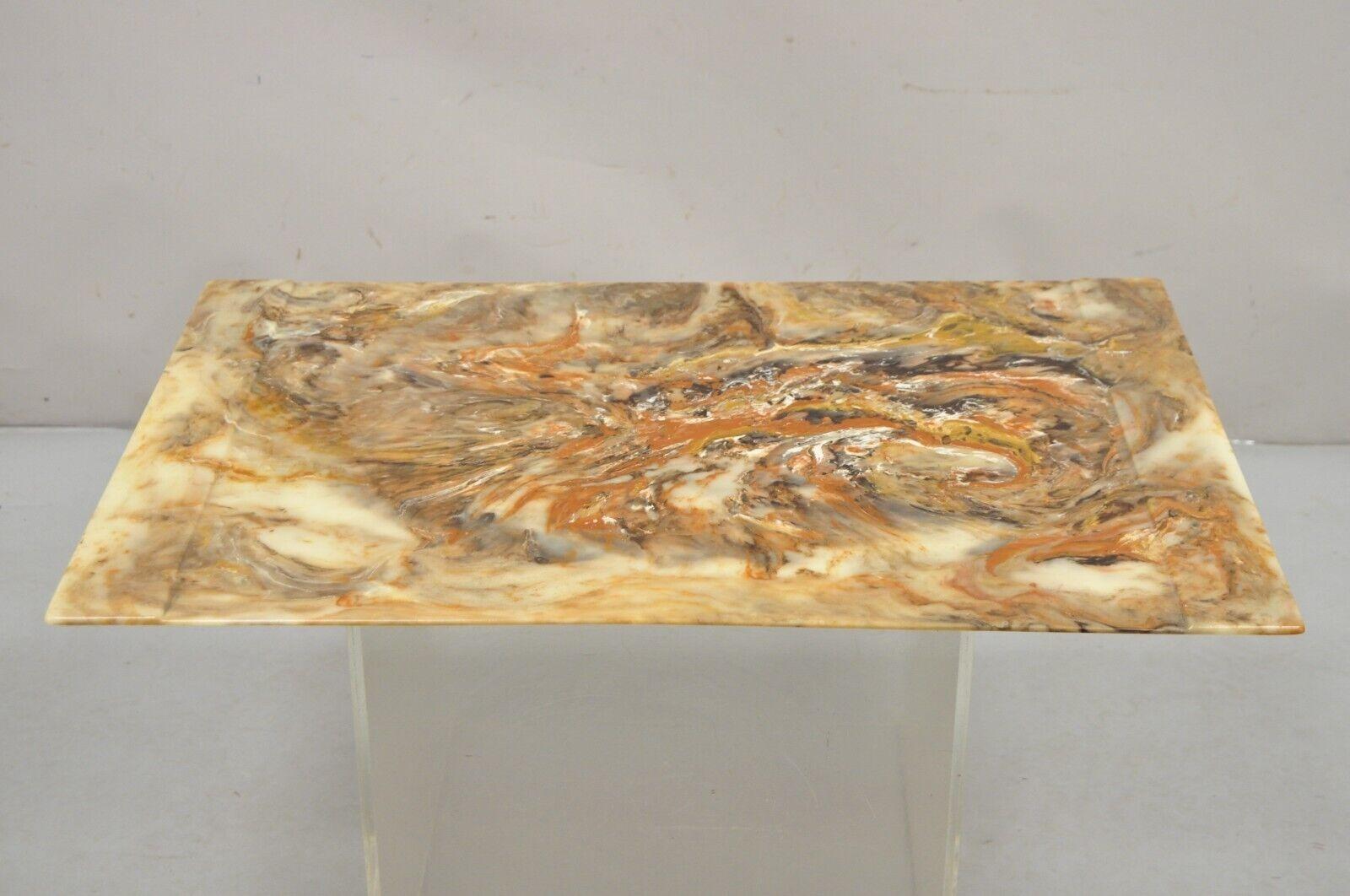 Vintage 1980s Cast Resin Faux Agate Stone Marble Desk Pad w/ Raised Side Rails For Sale 5