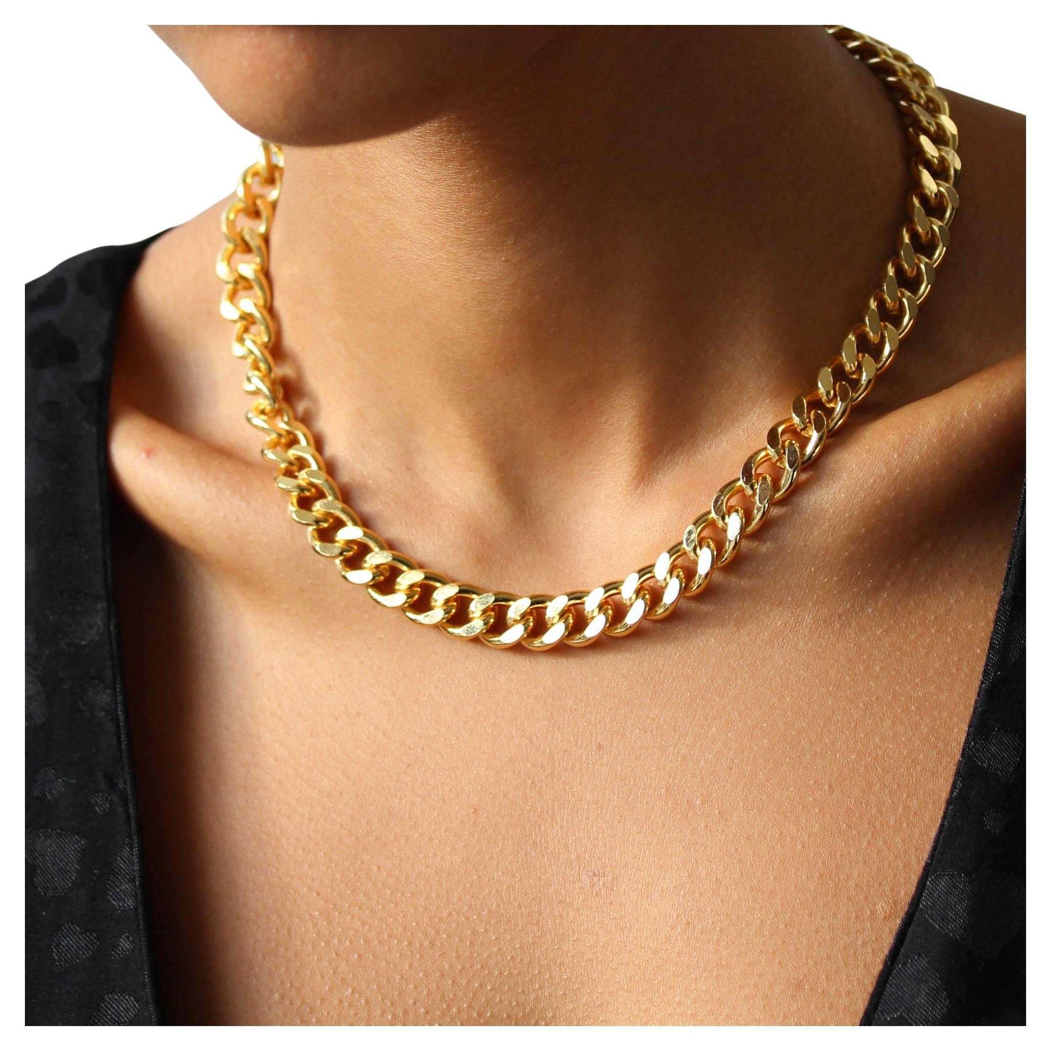 Vintage 1980s Chain Necklace - 18 Carat Gold Plated Vintage Deadstock For Sale