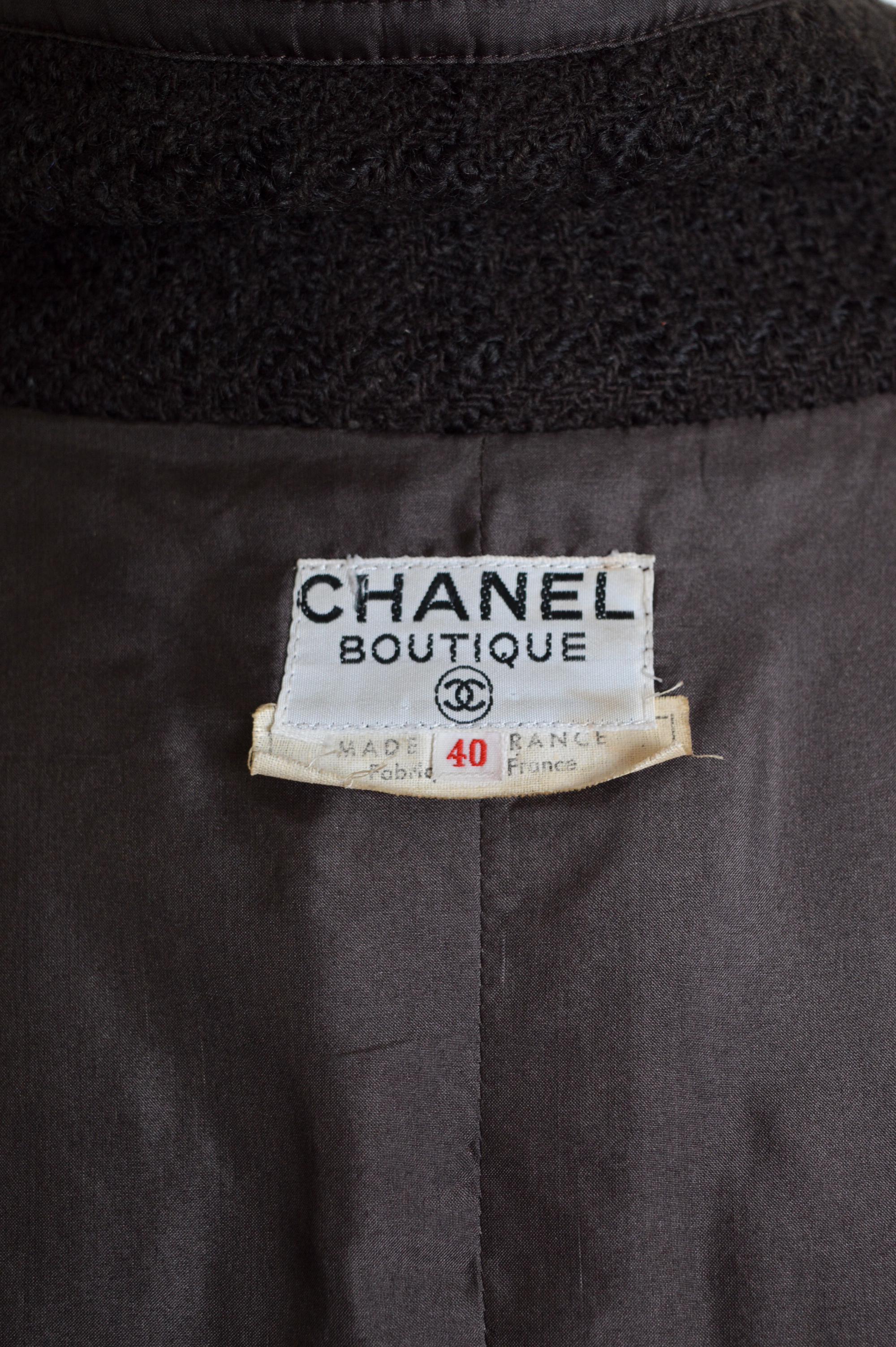 Black Vintage 1980's CHANEL Chocolate Brown Wool Chesterfield Coat For Sale